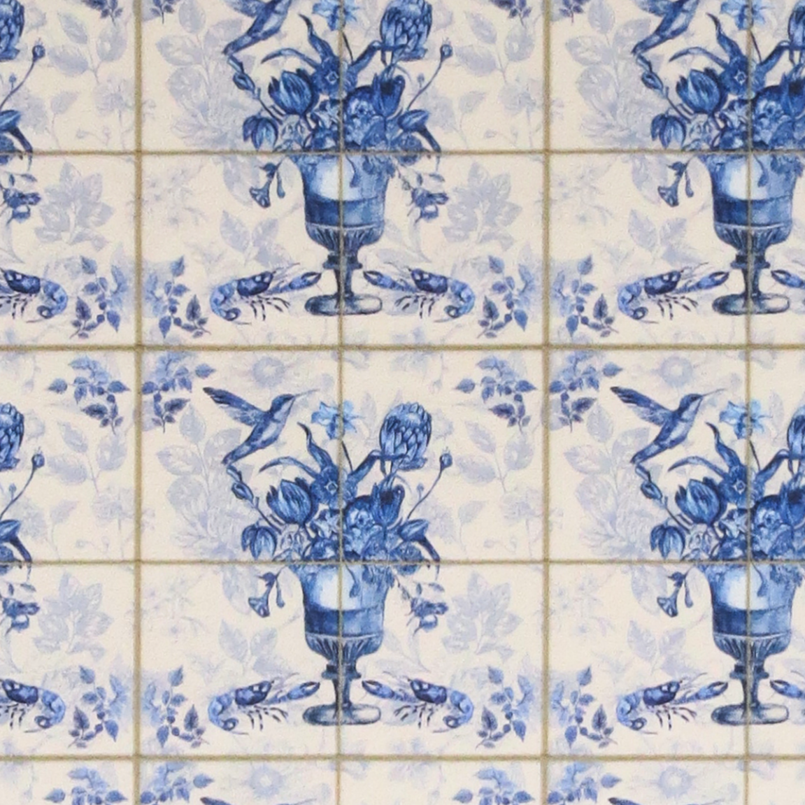 Tea towel with blue floral design on a white background